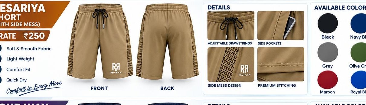 Kesariya Sports Short (With Side Mesh)