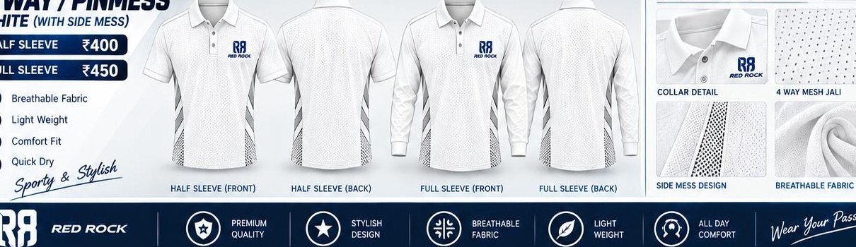 4 Way / Pinmess White Cricket Shirt (With Side Mesh)