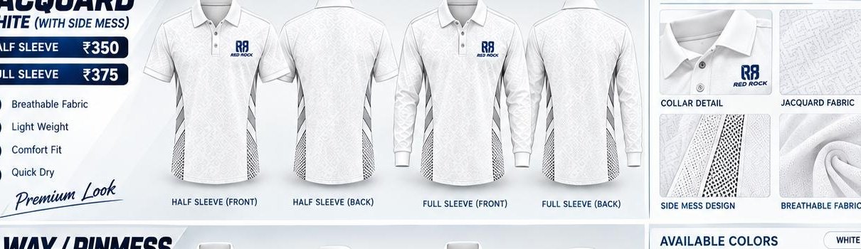 Jacquard White Cricket Shirt (With Side Mesh)